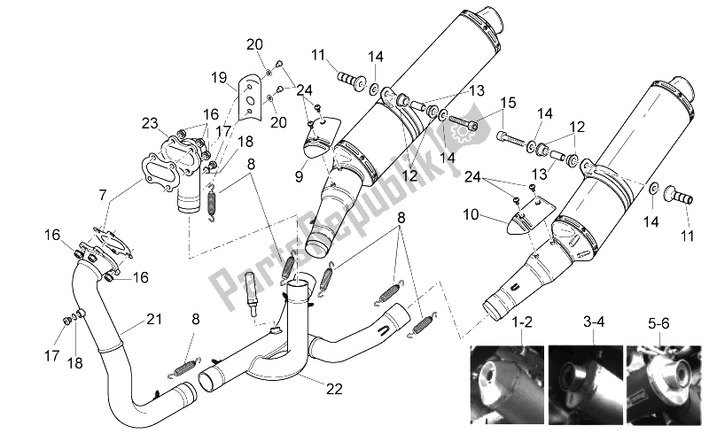 Alle Teile für das Auspuff des Aprilia RSV Tuono 1000 2006