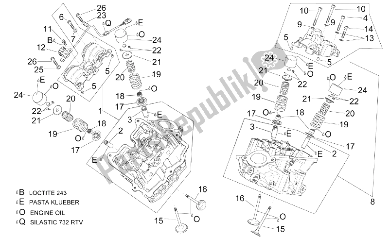 Alle onderdelen voor de Cilinderkop En Kleppen van de Aprilia RSV Mille 1000 2003