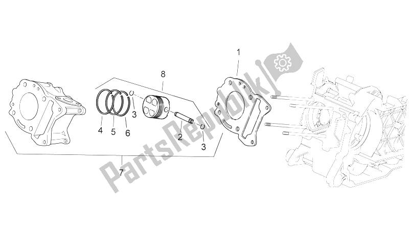 All parts for the Cylinder of the Aprilia Sport City 125 200 250 E3 2006