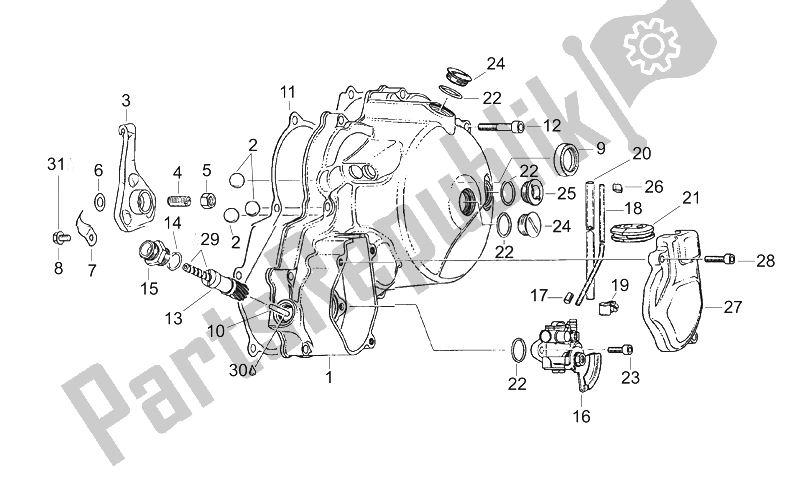 Alle onderdelen voor de Koppelingsdeksel-oliepomp van de Aprilia RS 125 ENG 123 CC 1996