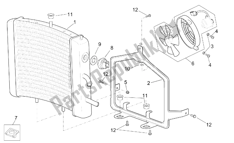 All parts for the Water Cooler of the Aprilia Scarabeo 125 200 E2 ENG Piaggio 2003