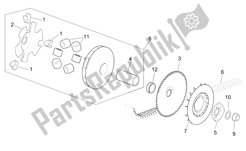 Toutes les pièces pour le Variateur du Aprilia Scarabeo 50 4T 2V E2 2006