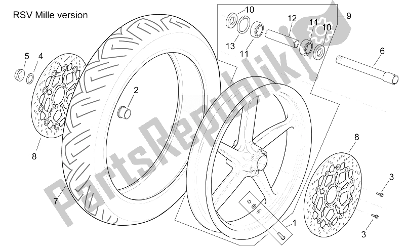 All parts for the Front Wheel Rsv Mille Version of the Aprilia RSV Mille 1000 2000