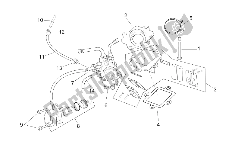 All parts for the Carburettor - Oil Pump Assy. Of the Aprilia Sonic 50 H2O 1998