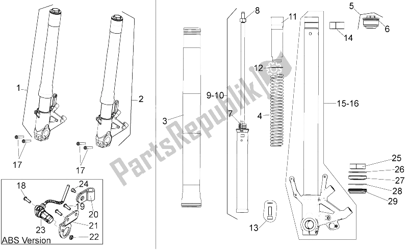 All parts for the Fork Ii of the Aprilia Shiver 750 GT 2009