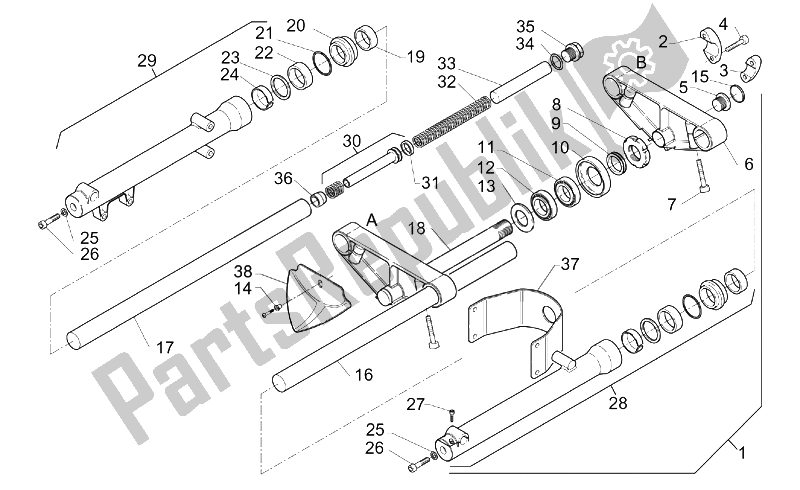 All parts for the Front Fork of the Aprilia Classic 125 1995