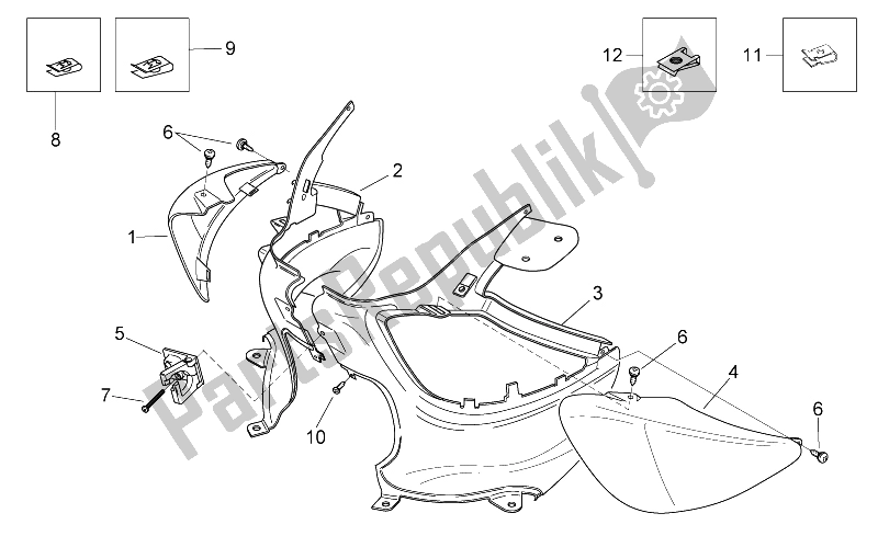 Tutte le parti per il Corpo Posteriore I del Aprilia Mojito Custom 50 2T ENG Piaggio 2004