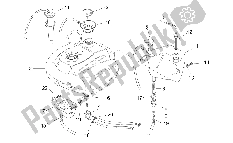 Todas as partes de óleo E Tanque De Combustível do Aprilia Scarabeo 50 2T ENG Minarelli 1999