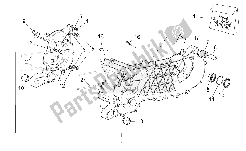 All parts for the Crank-case of the Aprilia Scarabeo 50 2T E2 NET 2010