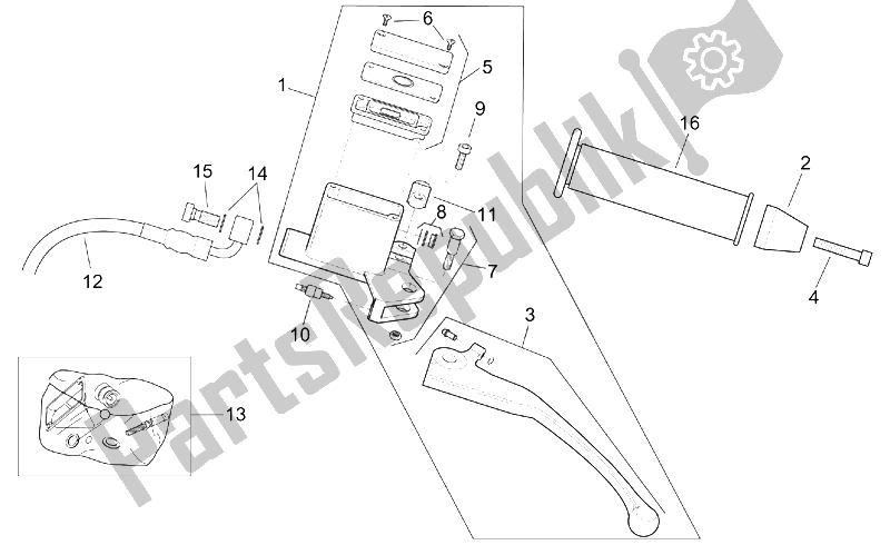 Todas as partes de Cilindro Mestre Traseiro do Aprilia Leonardo 250 ENG Yamaha 1999