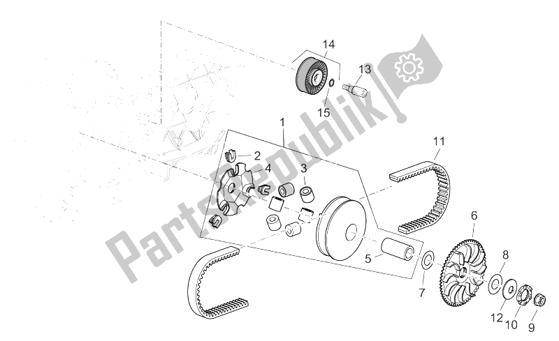 Todas las partes para Conjunto Variador de Aprilia Scarabeo 125 250 E2 ENG Piaggio 2004