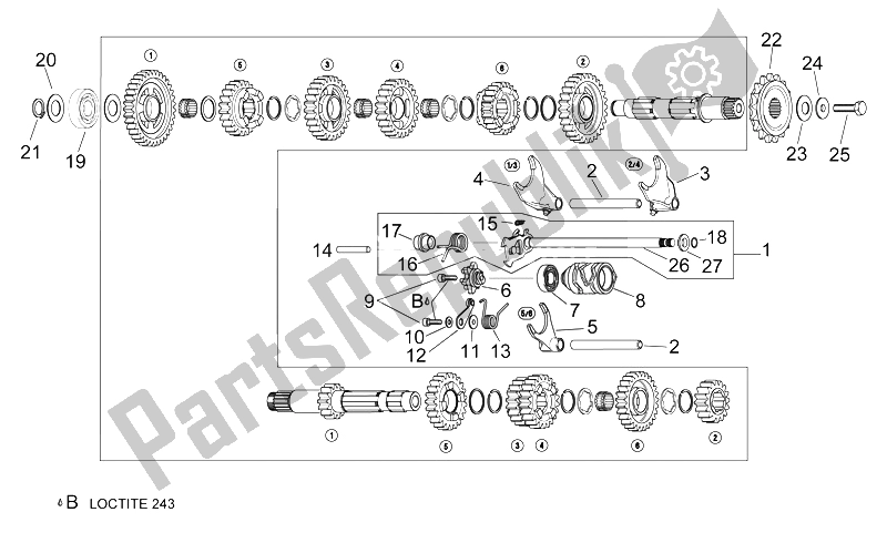 All parts for the Gear Box Selector of the Aprilia RSV Mille 1000 1998