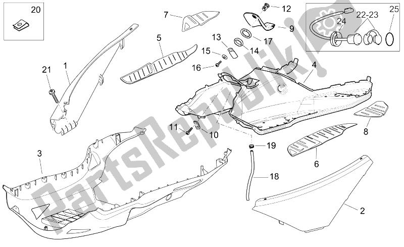 Todas as partes de Corpo Central do Aprilia Atlantic 400 500 Sprint 2005