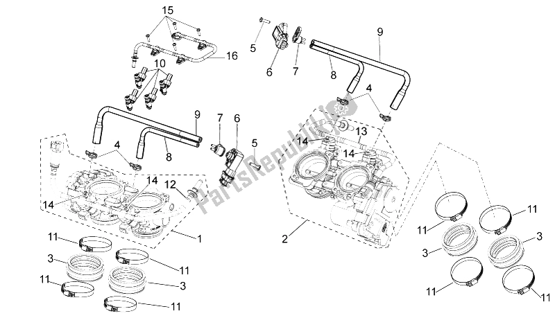 Alle Teile für das Drosselklappengehäuse des Aprilia Tuono V4 1100 RR 2015