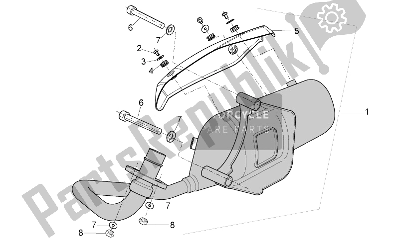 All parts for the Exhaust Unit of the Aprilia Sport City ONE 50 4T 2V E2 2008