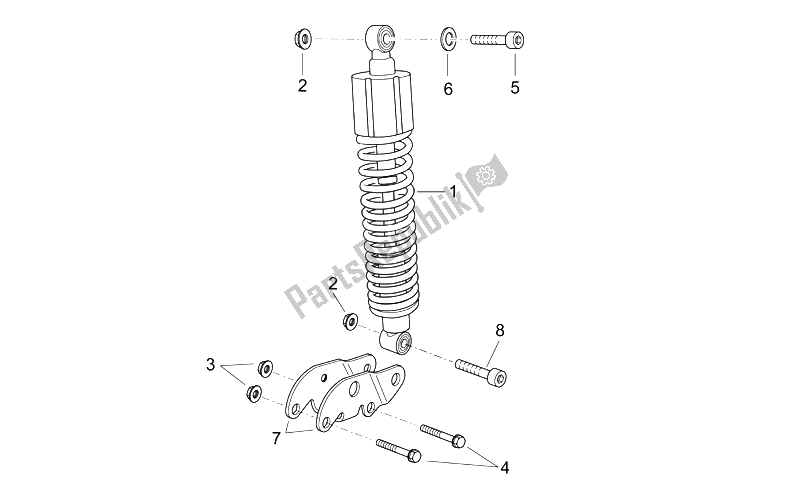 All parts for the Rear Shock Absorber of the Aprilia Atlantic 125 250 2006