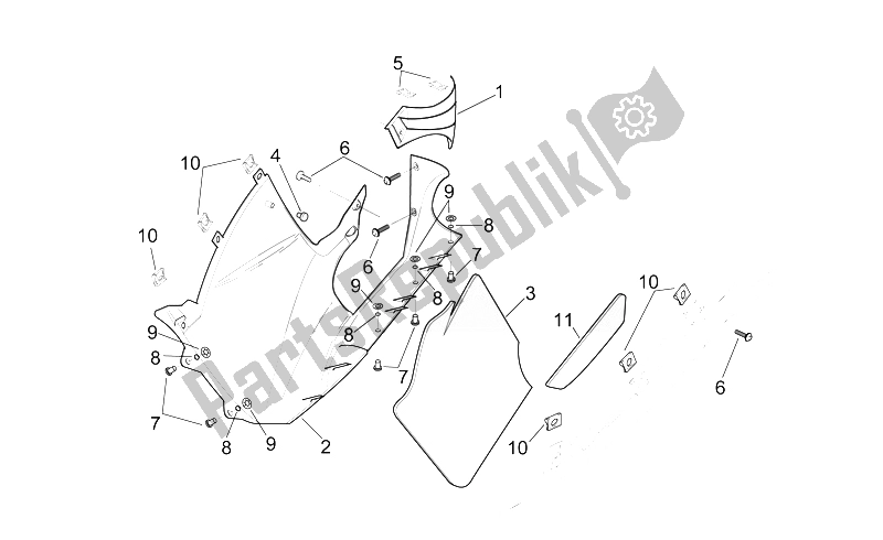 All parts for the Central Body - Rh Fairings of the Aprilia RSV Mille 1000 2000