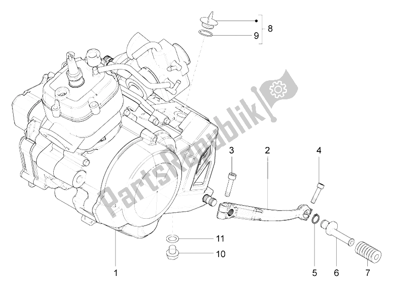 All parts for the Engine-completing Part-lever of the Aprilia RS4 50 2T 2014