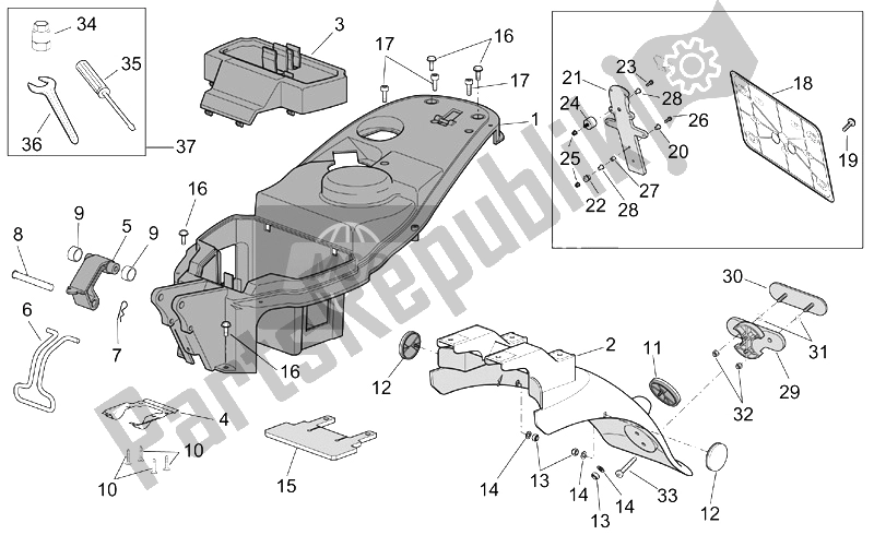 All parts for the Rear Body Ii of the Aprilia Scarabeo 50 Ditech 2001