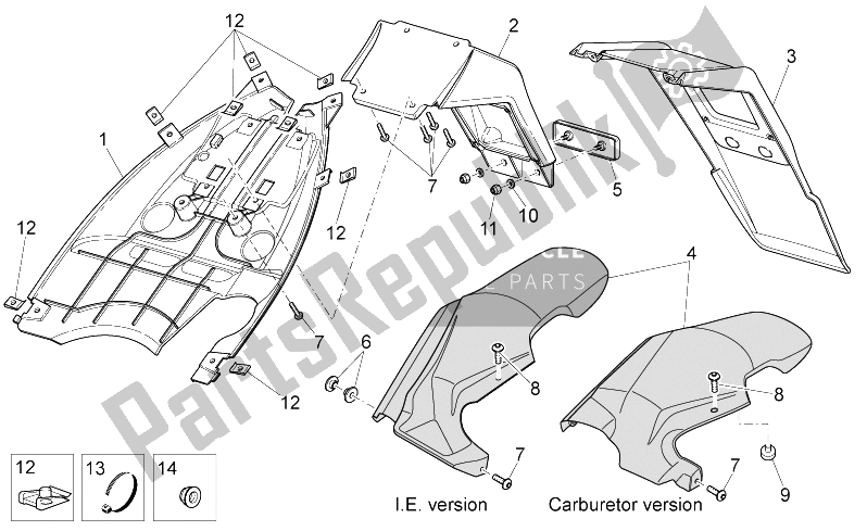 Toutes les pièces pour le Corps Arrière Iii du Aprilia SR 50 IE Carb MY 2010