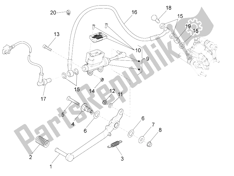 Alle onderdelen voor de Achterste Hoofdcilinder van de Aprilia RS4 50 2T 2011