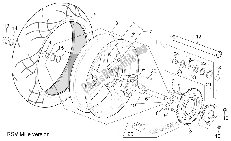 Toutes les pièces pour le Roue Arrière Rsv Mille Version du Aprilia RSV Mille 1000 2003