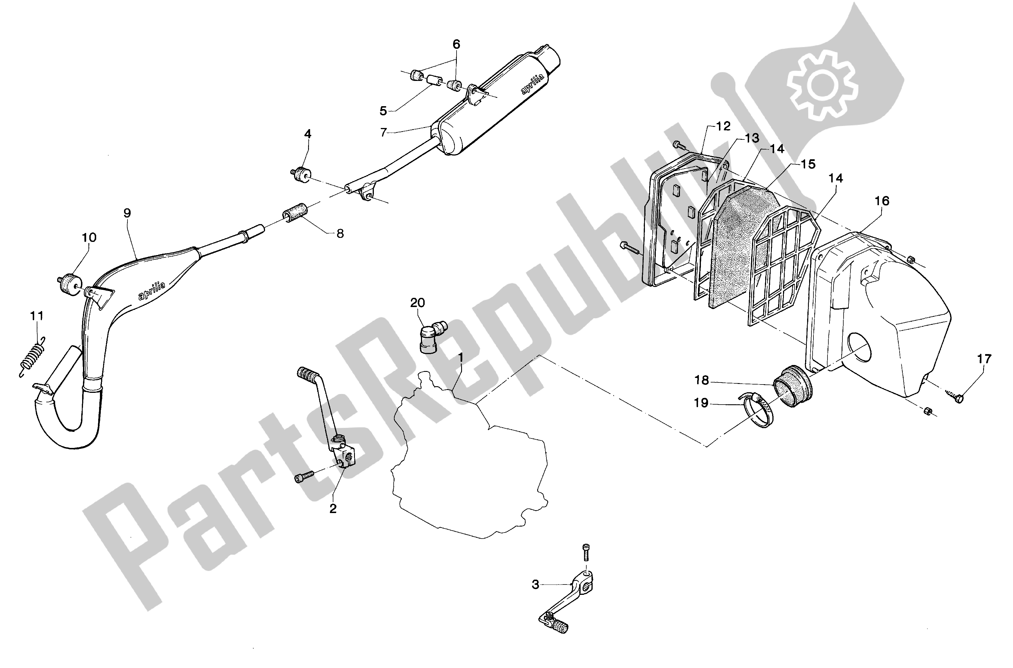 Toutes les pièces pour le Ensemble D'échappement du Aprilia ET 50 1987