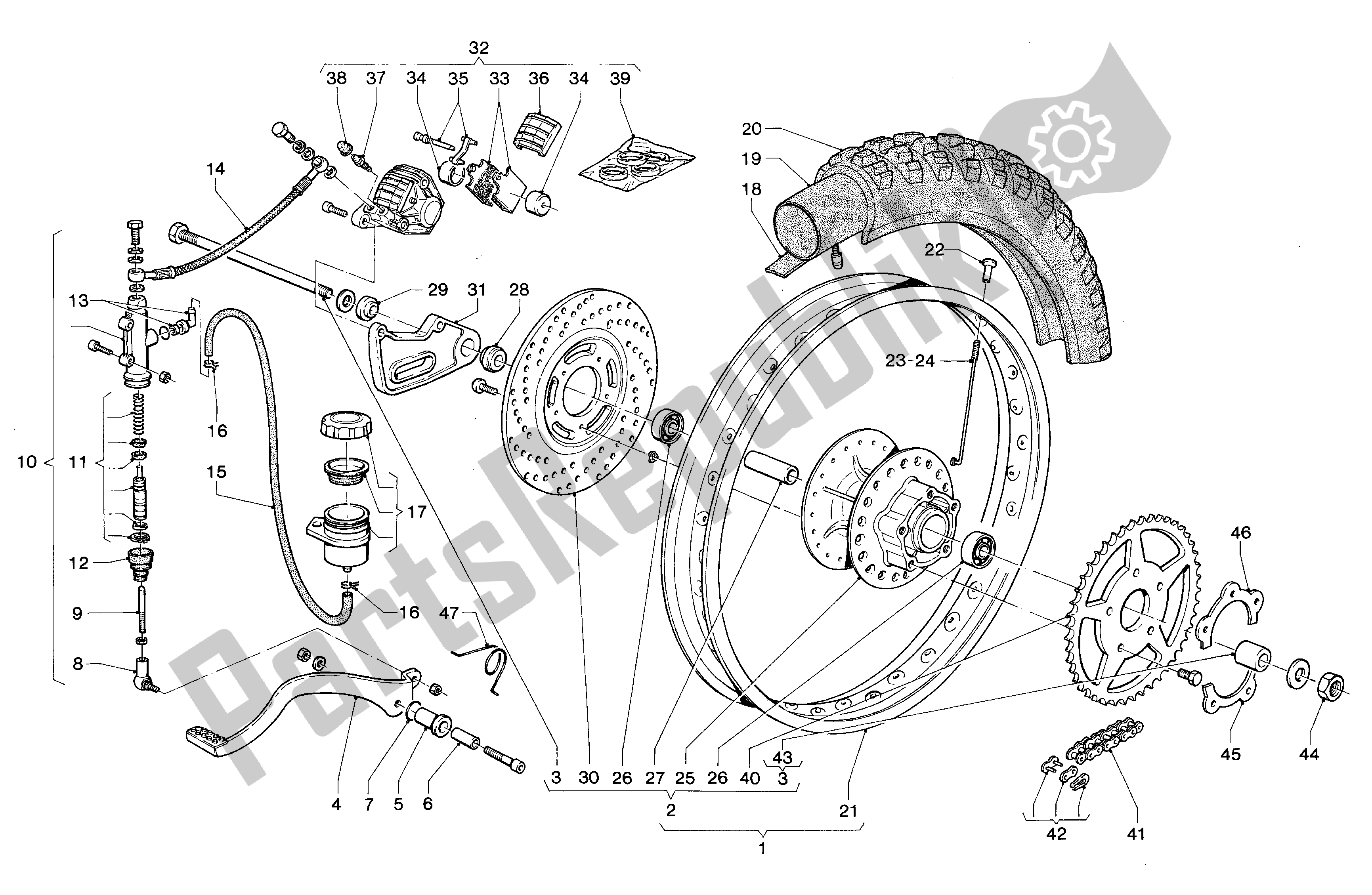 All parts for the Rear Wheel - Electric Starter Version, Brake Disc of the Aprilia ET 50 1987