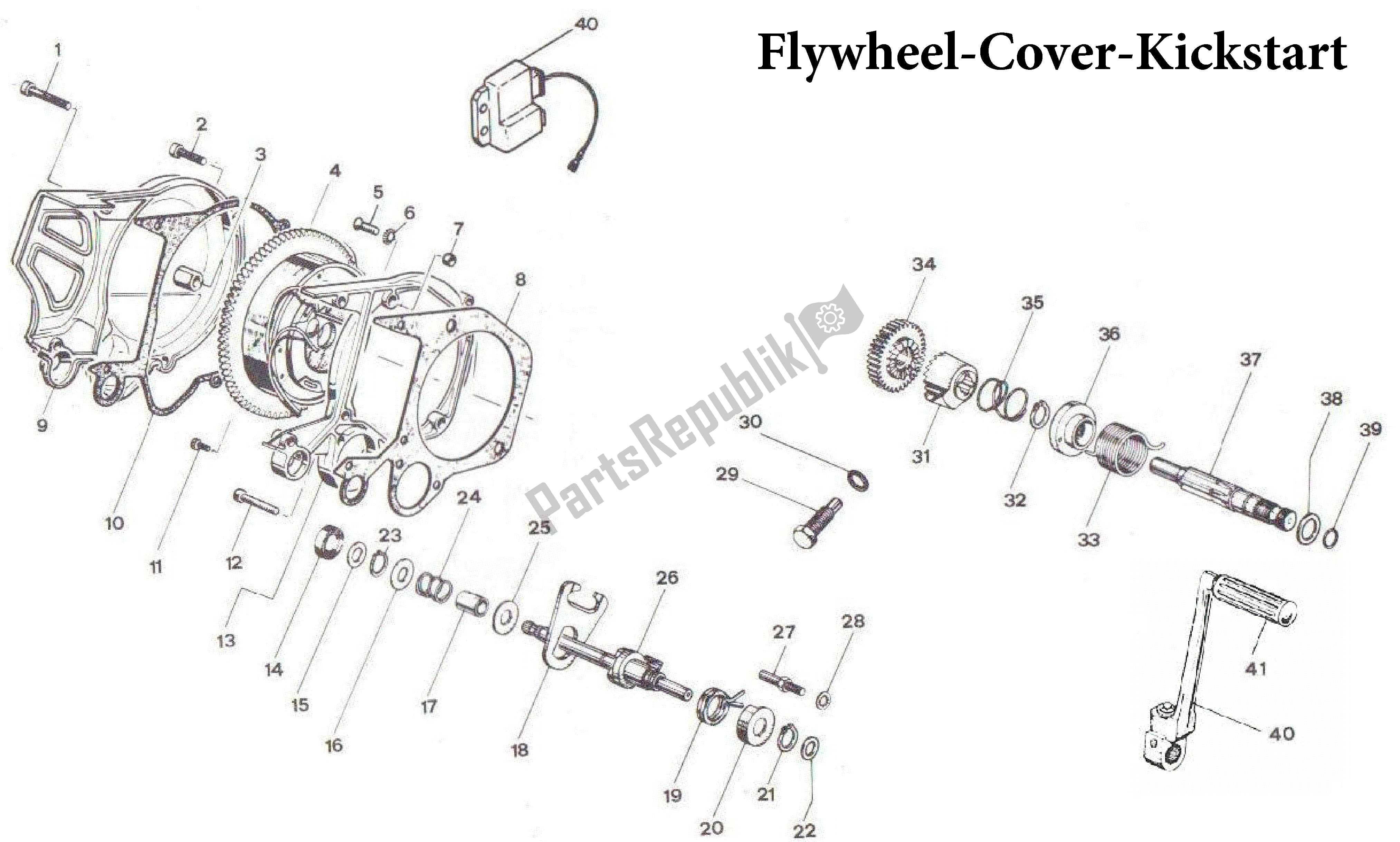 All parts for the Flywheel-cover-kickstart of the Aprilia ET 50 1987