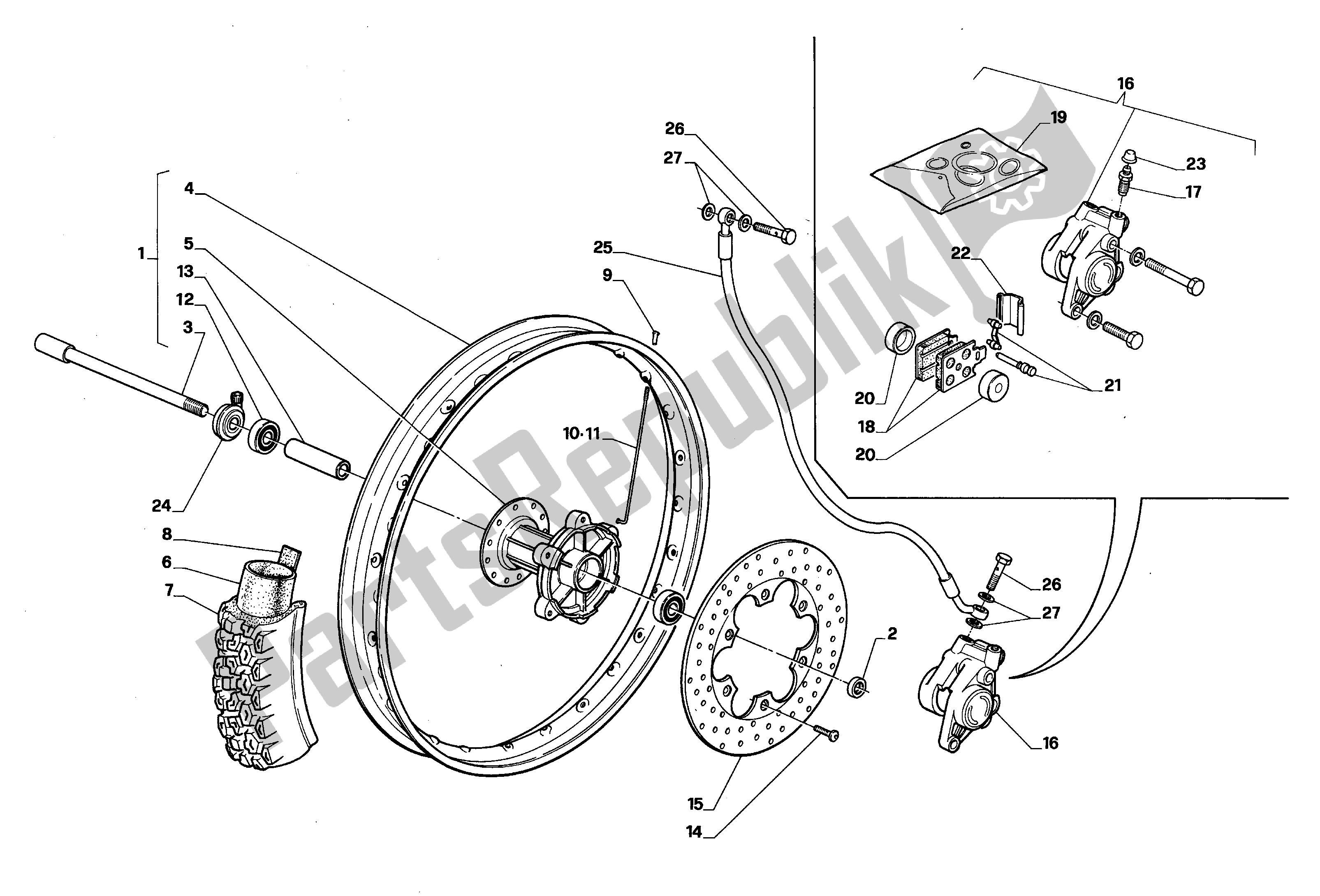 All parts for the Front Wheel of the Aprilia Tuareg 50 1988