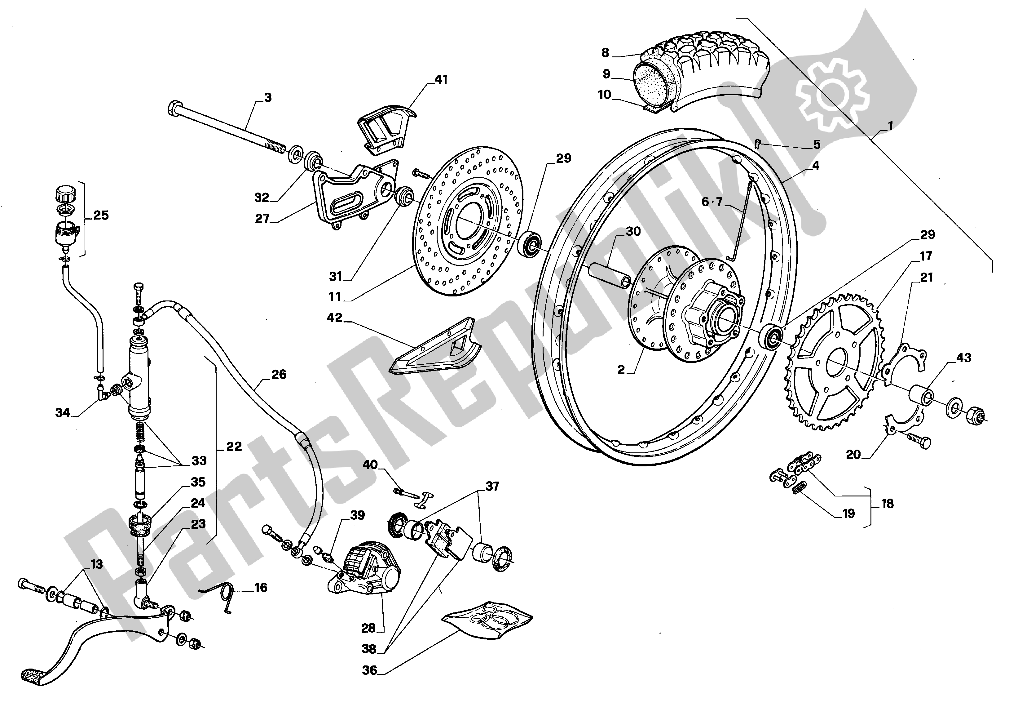 All parts for the Rear Wheel of the Aprilia Tuareg 50 1988