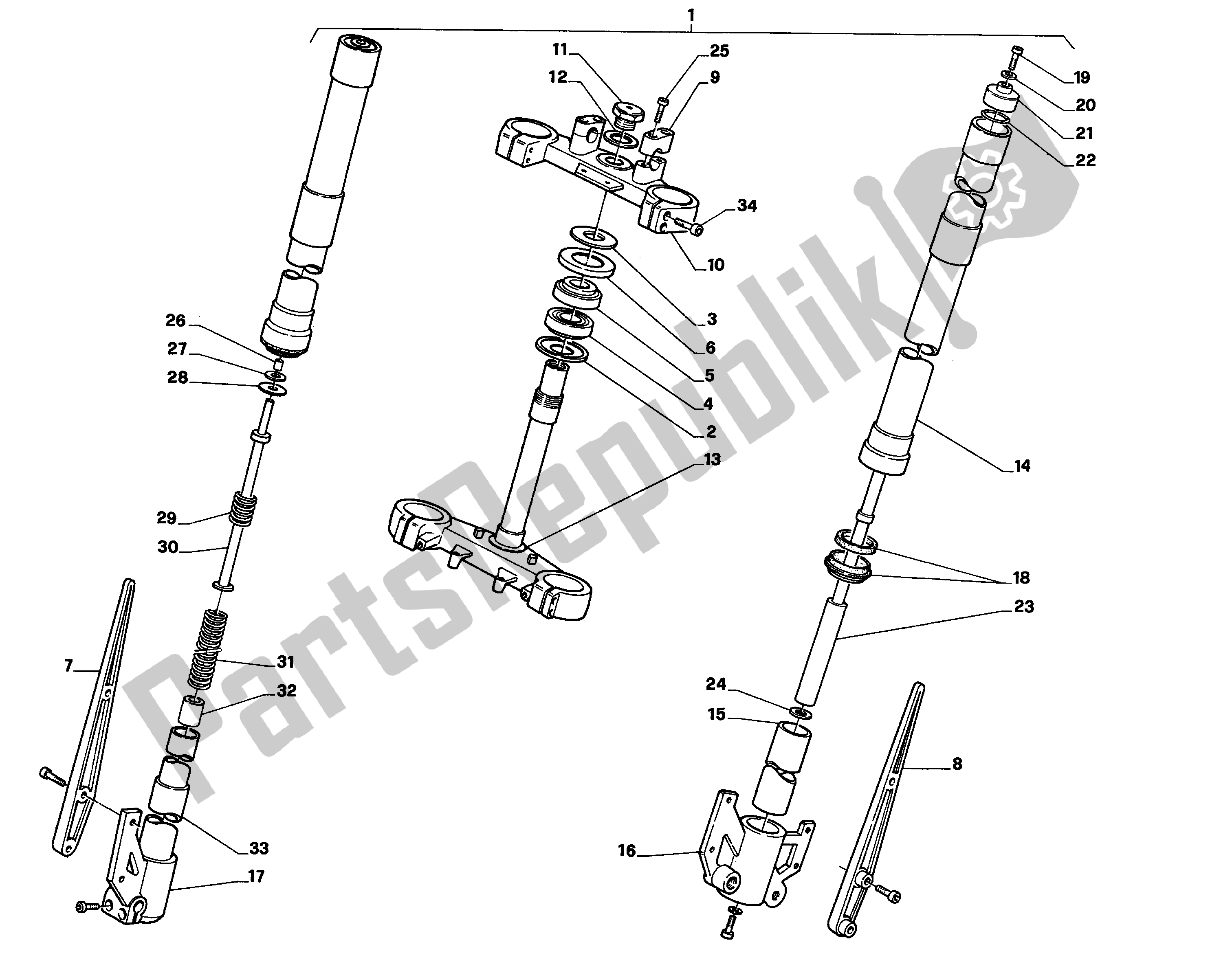 Todas as partes de Garfo Dianteiro do Aprilia Tuareg 50 1988