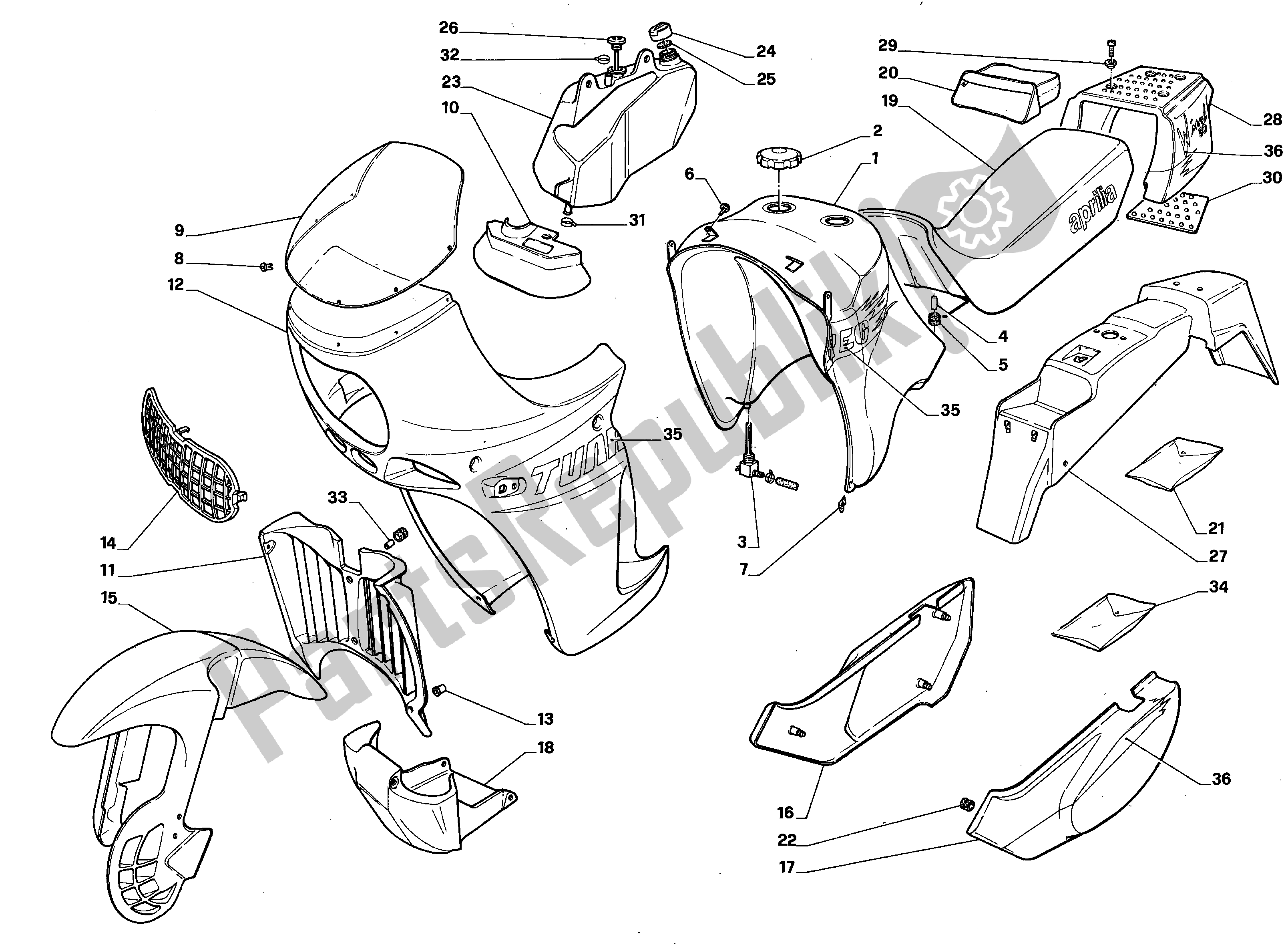 Alle Teile für das Körper des Aprilia Tuareg 50 1988