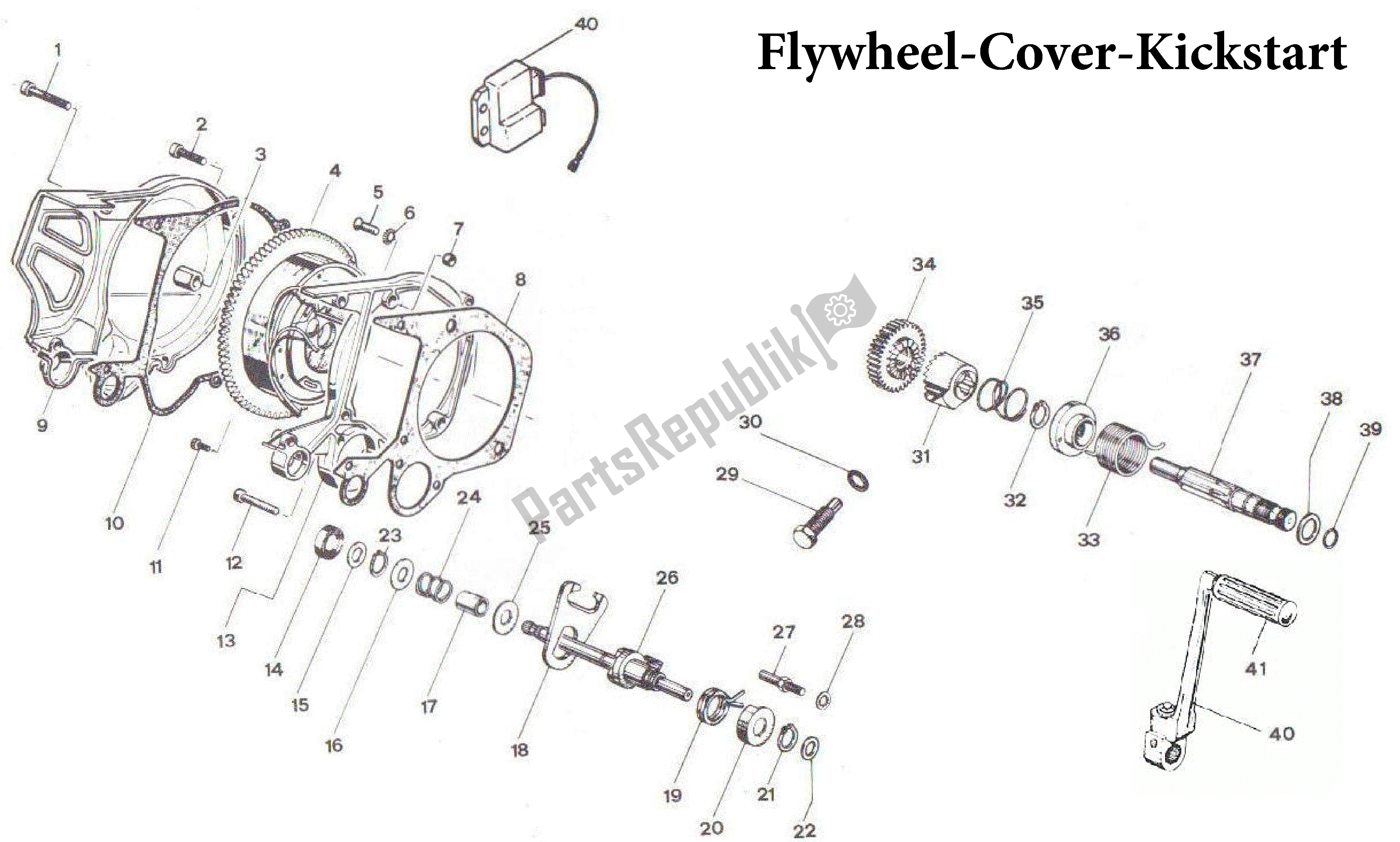 All parts for the Flywheel-cover-kickstart of the Aprilia Tuareg 50 1988