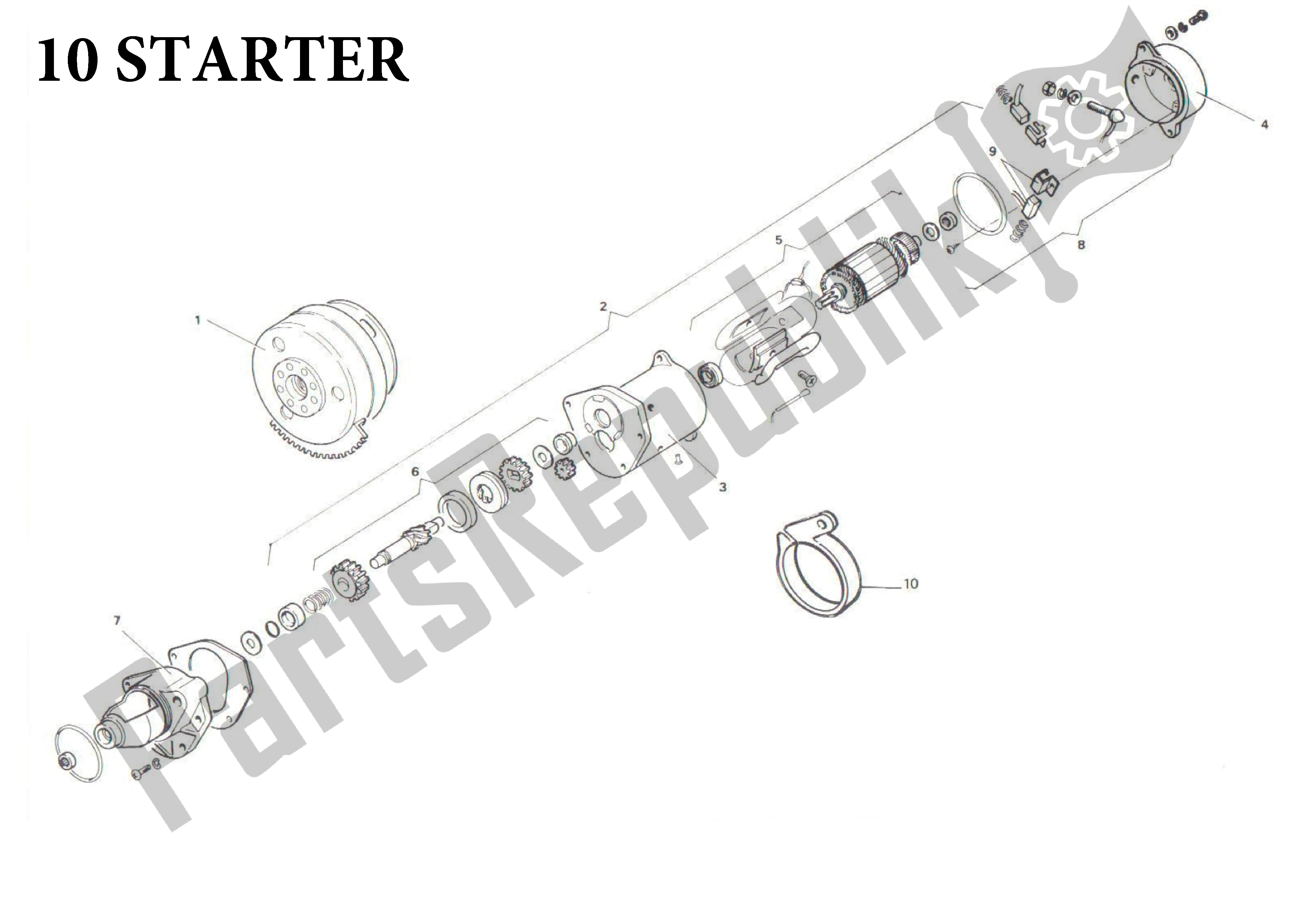 All parts for the 10 Starter of the Aprilia Tuareg 50 1988