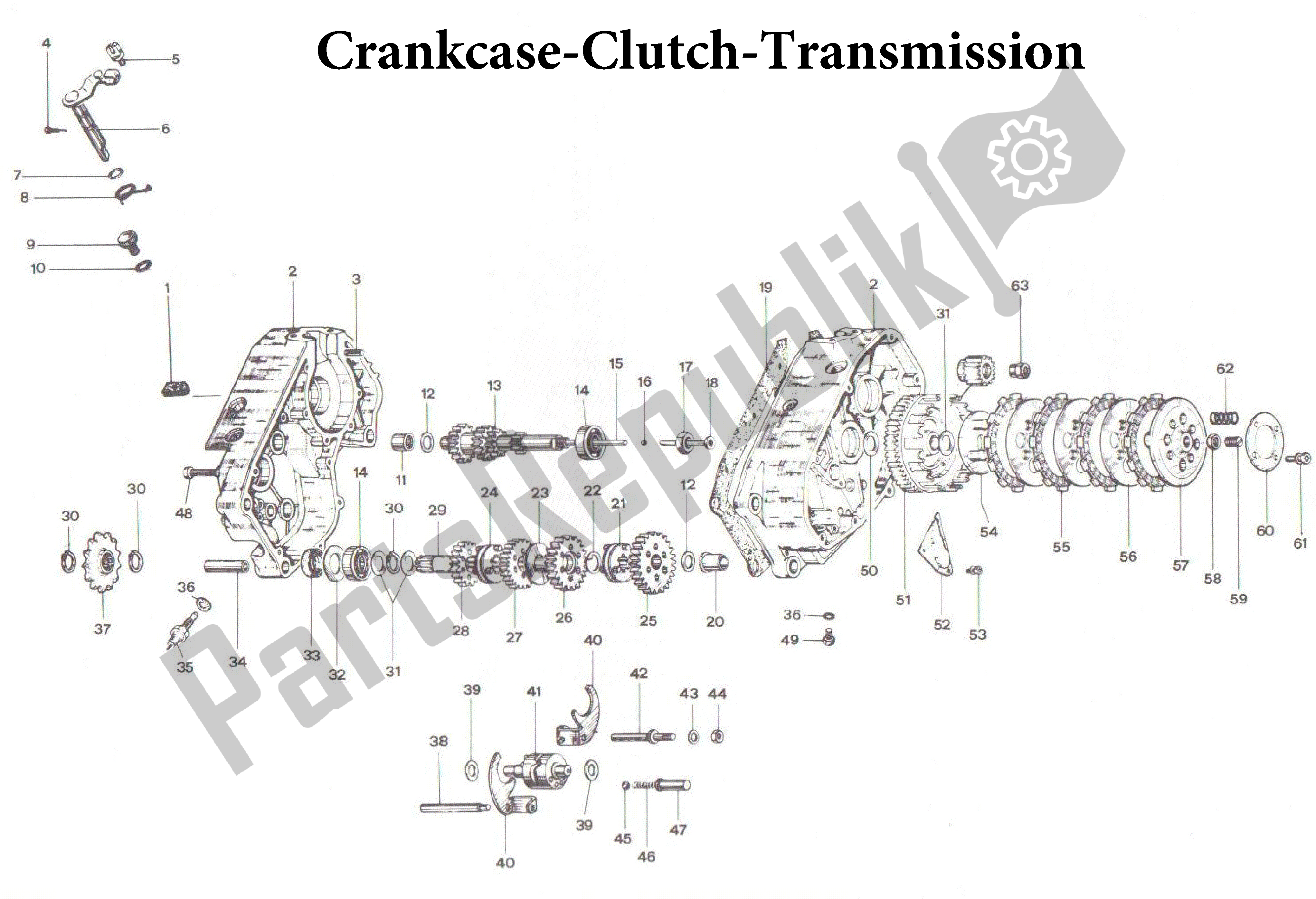 All parts for the Crankcase-clutch-transmission of the Aprilia Tuareg 50 1988