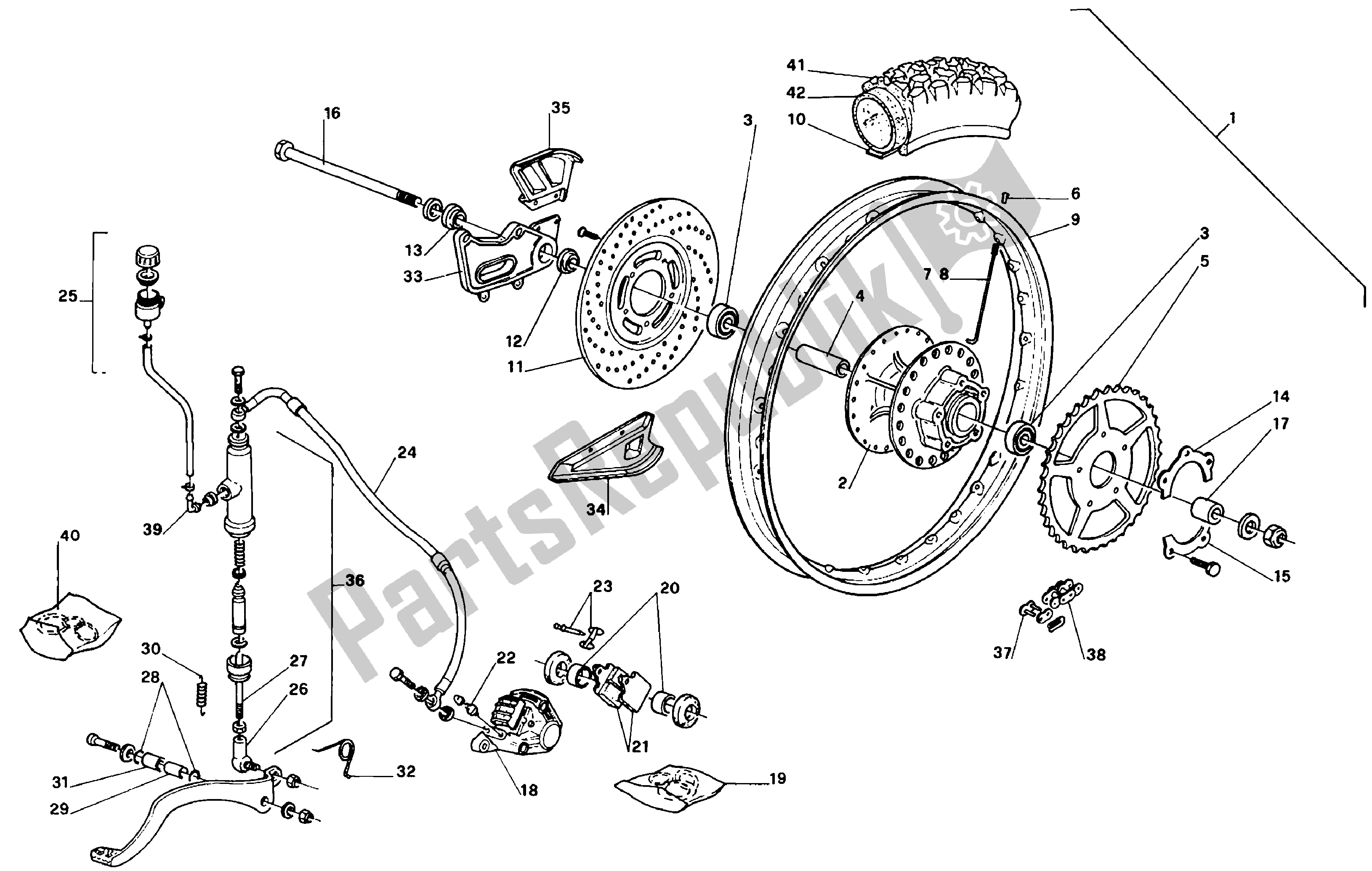 All parts for the Rear Wheel of the Aprilia RX 50 1989