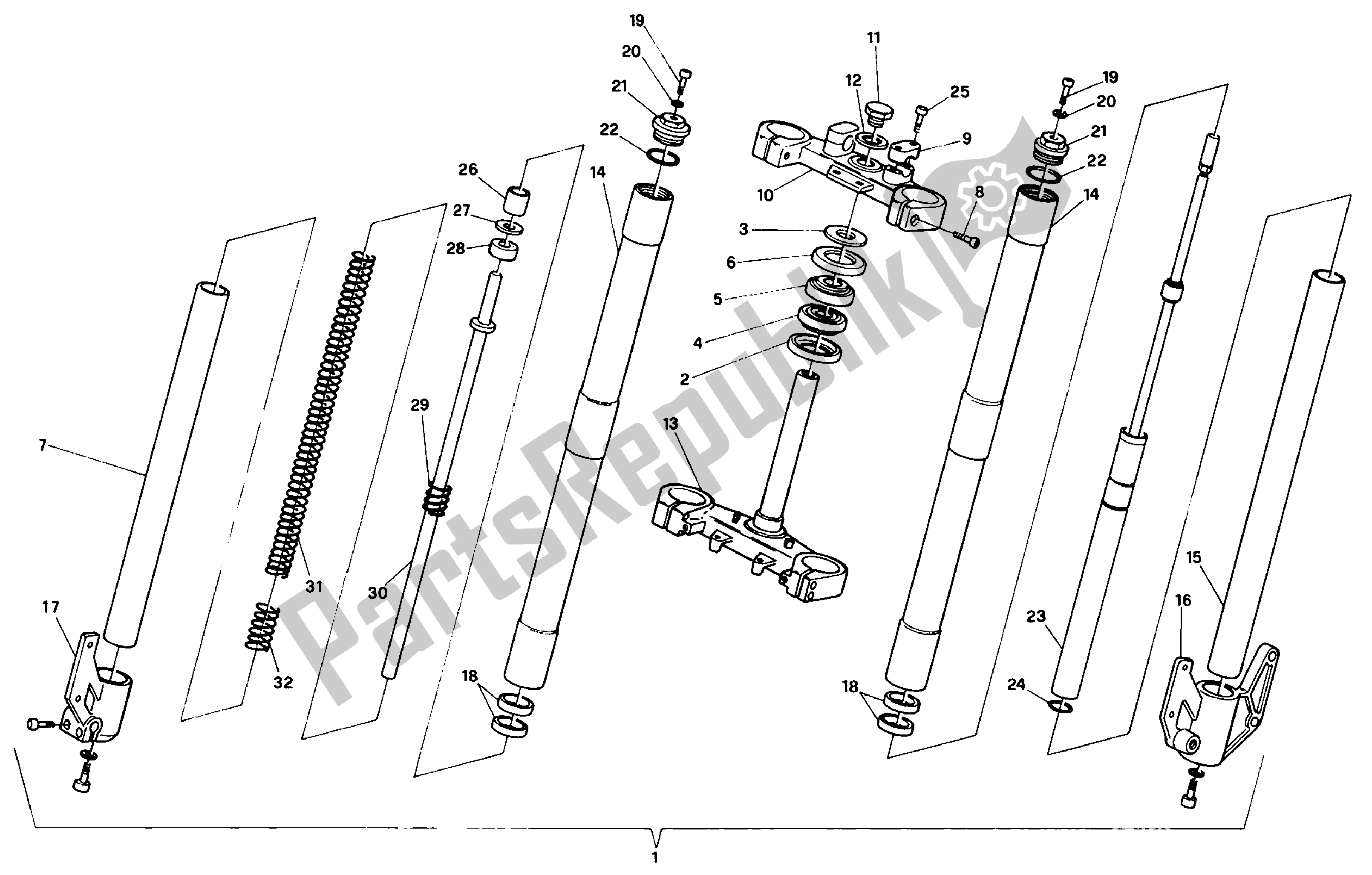 All parts for the Front Fork of the Aprilia RX 50 1989