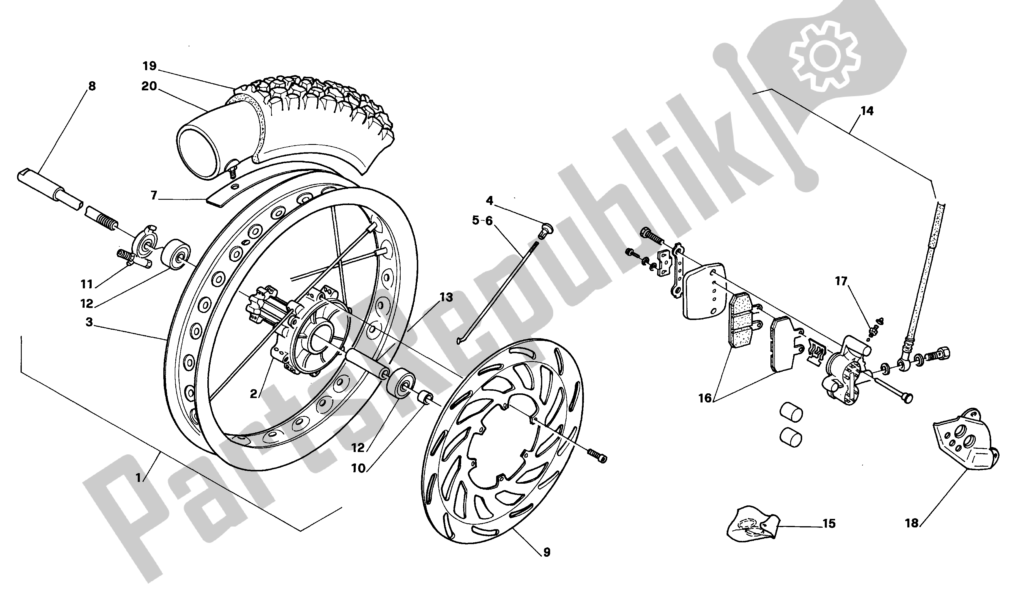 All parts for the Front Wheel of the Aprilia Pegaso 125 1989