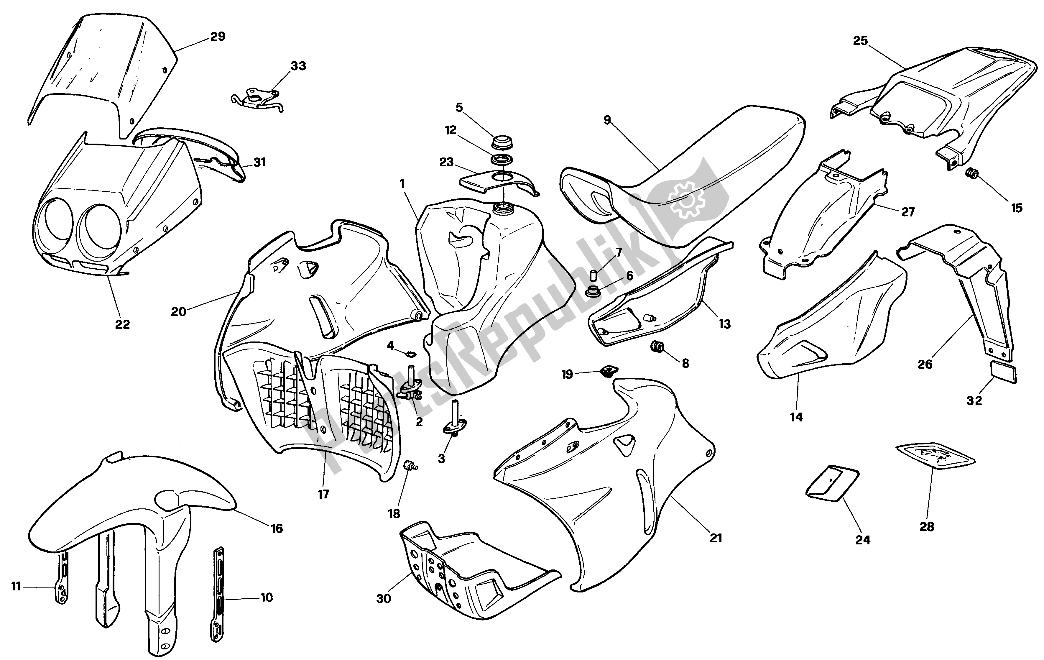 All parts for the Body of the Aprilia Pegaso 125 1989