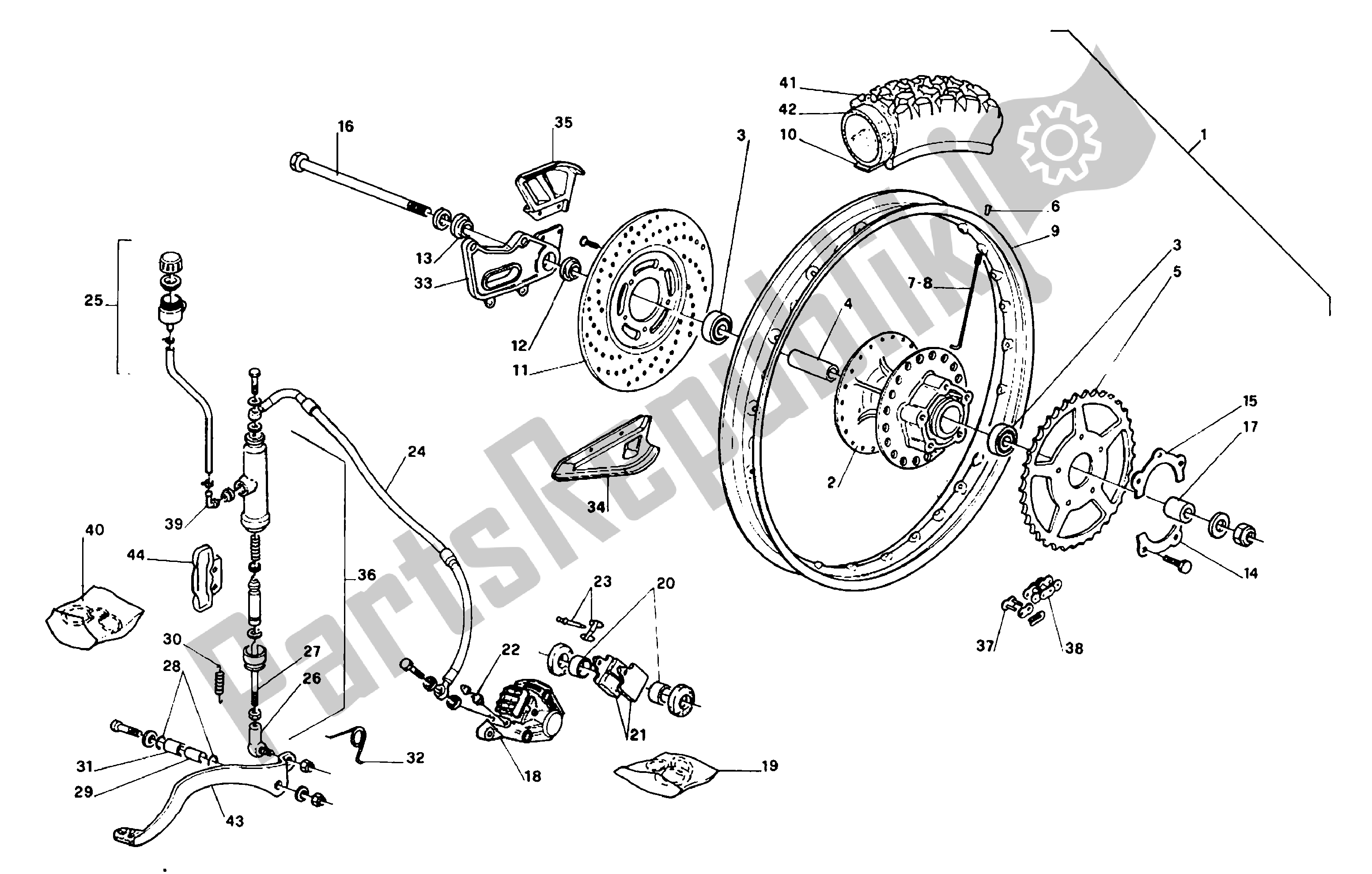 Alle Teile für das Hinterrad des Aprilia Tuareg 50 1990 - 1992