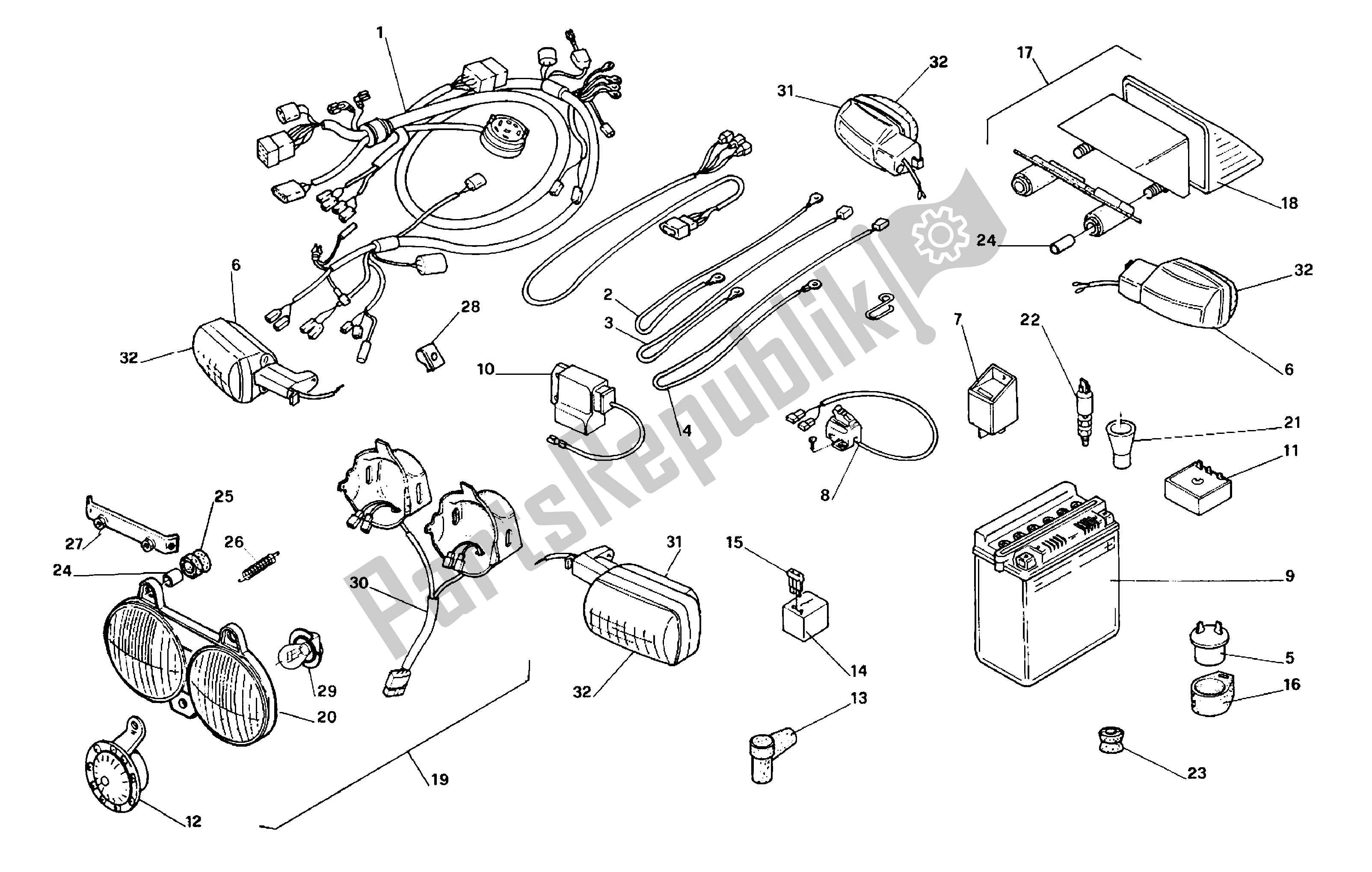 Todas as partes de Sistema Elétrico do Aprilia Tuareg 50 1990 - 1992