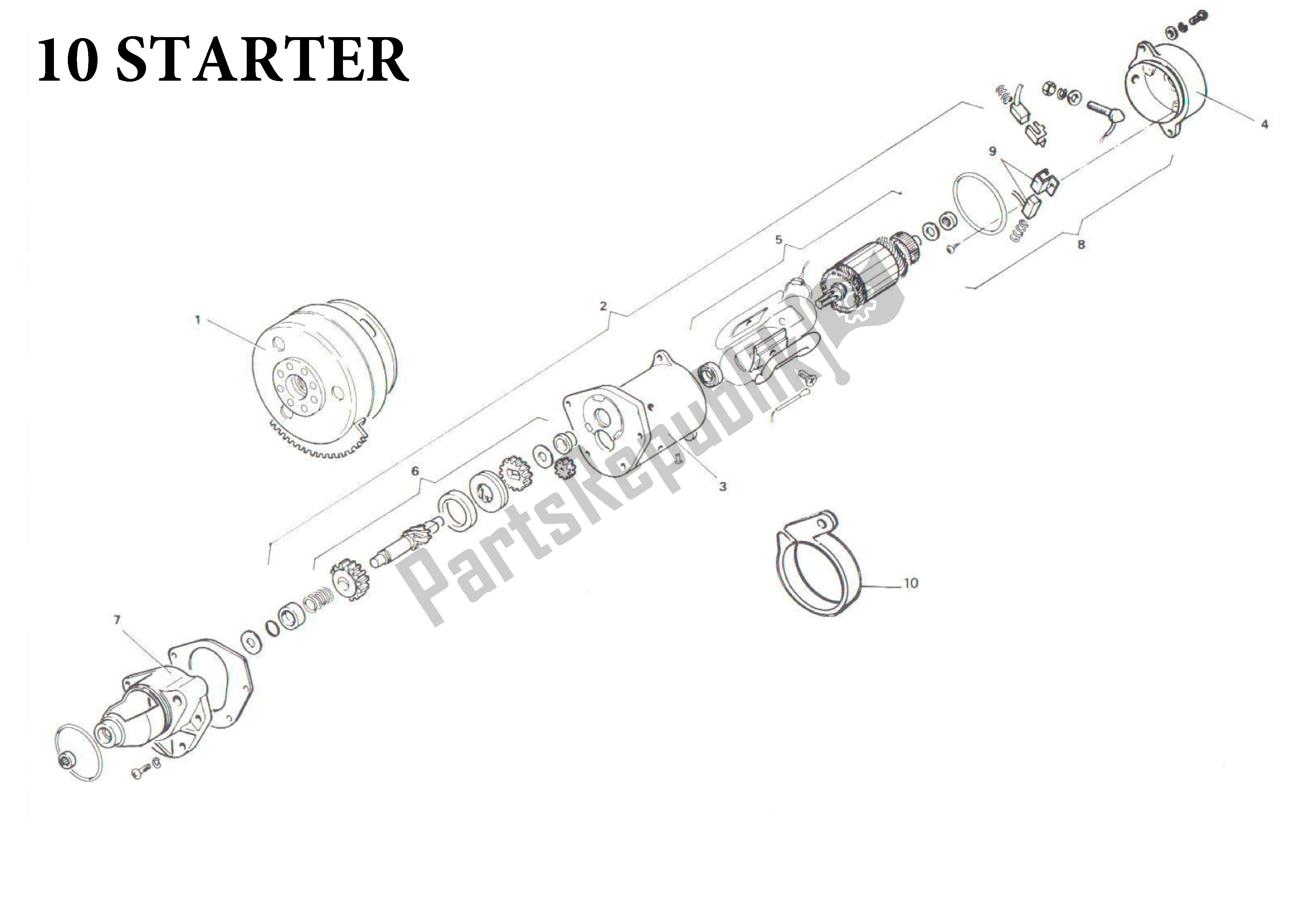 All parts for the 10 Starter of the Aprilia Tuareg 50 1990 - 1992