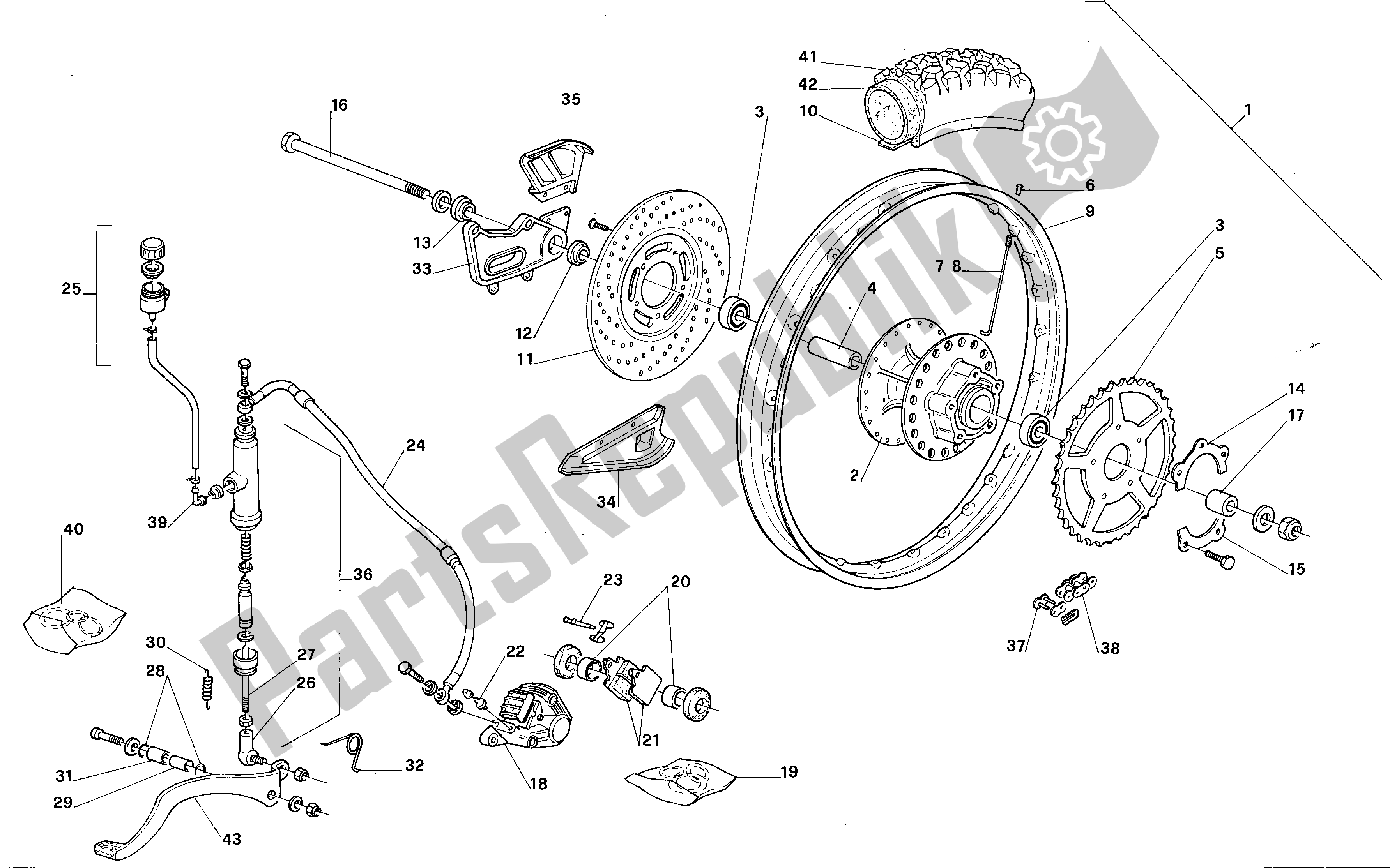 Alle Teile für das Hinterrad des Aprilia RX 50 1990