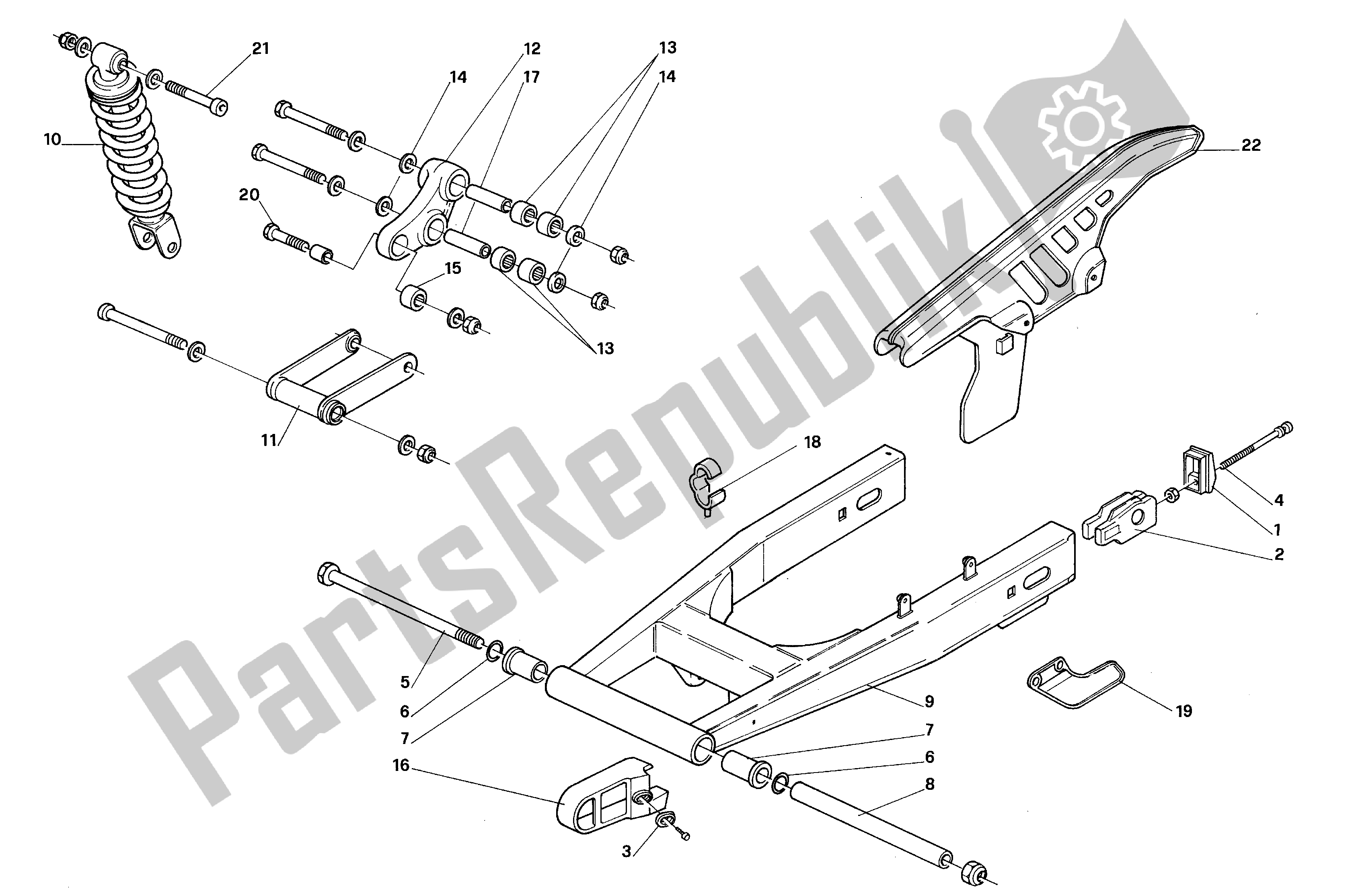 All parts for the Rear Fork And Suspension of the Aprilia RX 50 1990