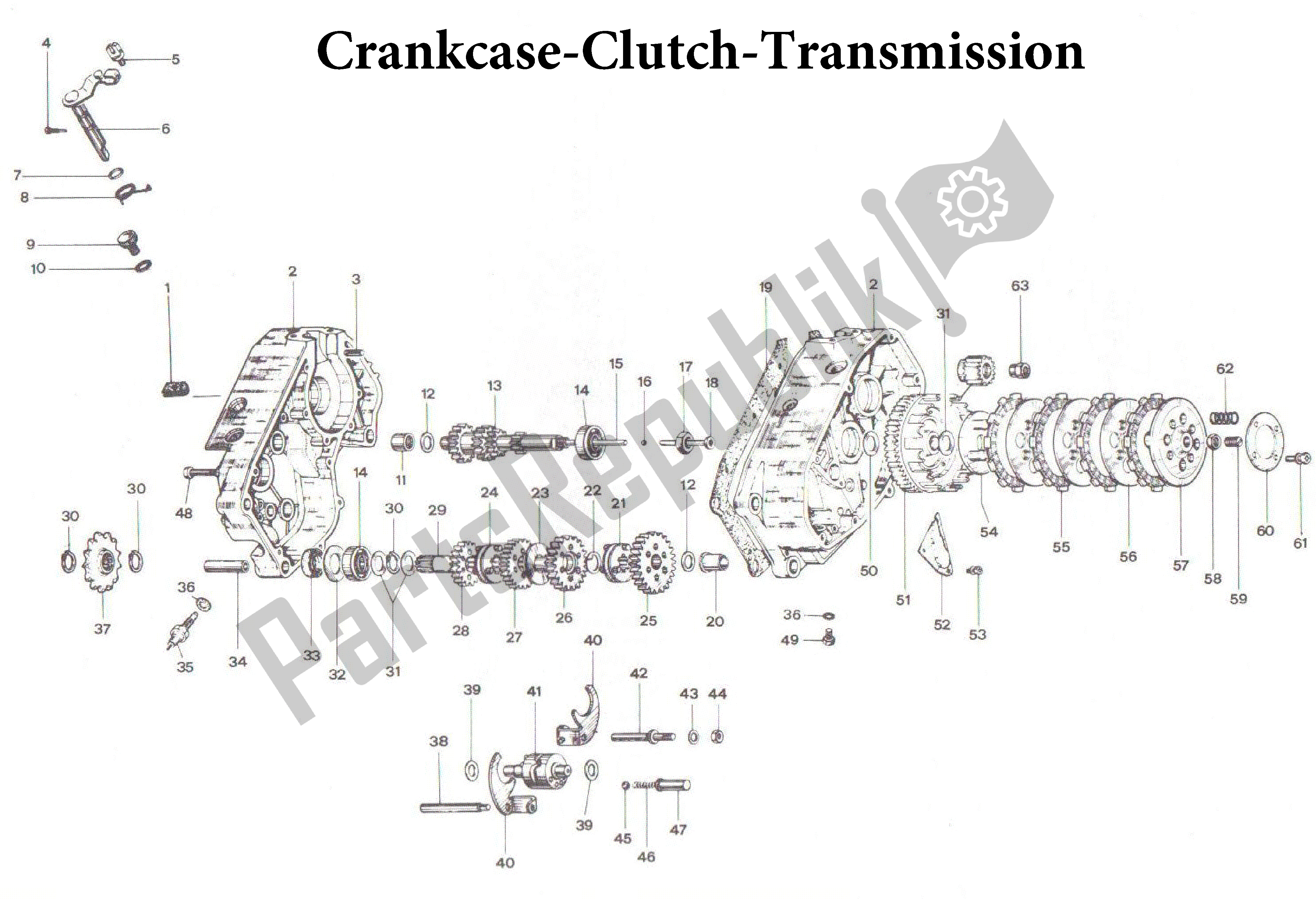 All parts for the Crankcase-clutch-transmission of the Aprilia RX 50 1990