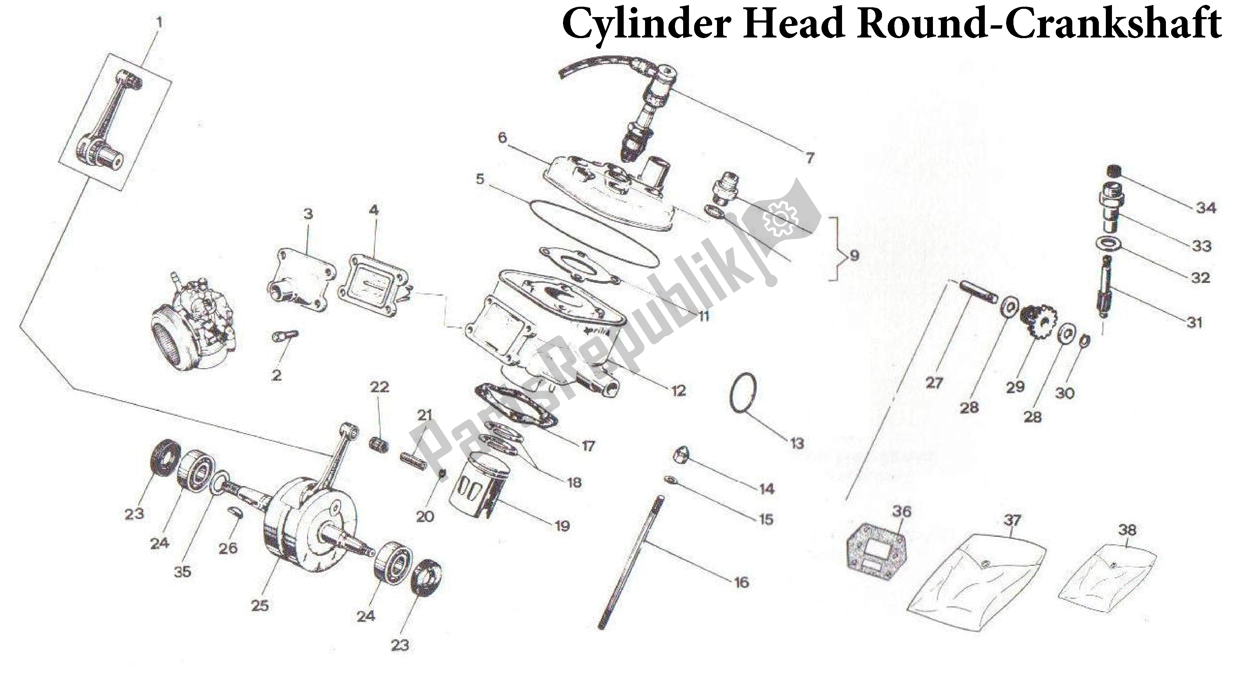 All parts for the Cylinder Head Round-crankshaft of the Aprilia RX 50 1990
