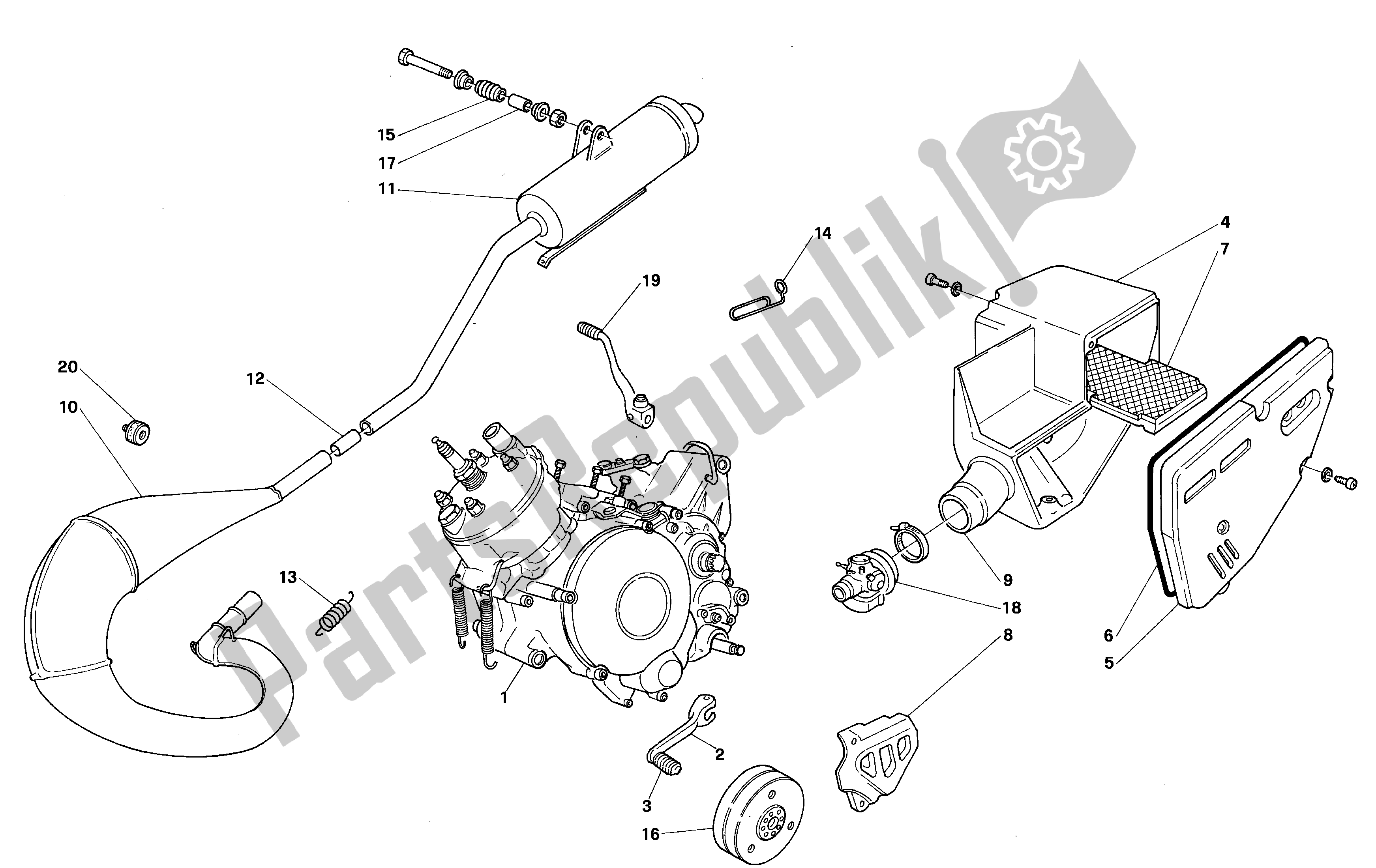 Todas las partes para Conjunto De Escape de Aprilia RX 50 1991