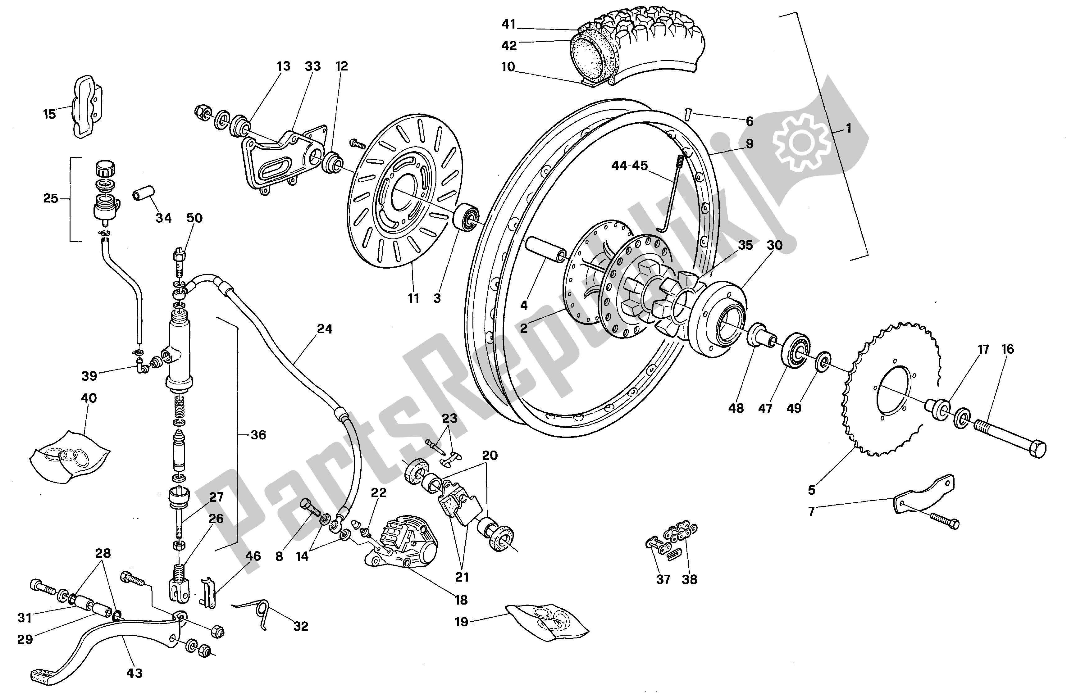 Alle Teile für das Hinterrad des Aprilia RX 50 1991