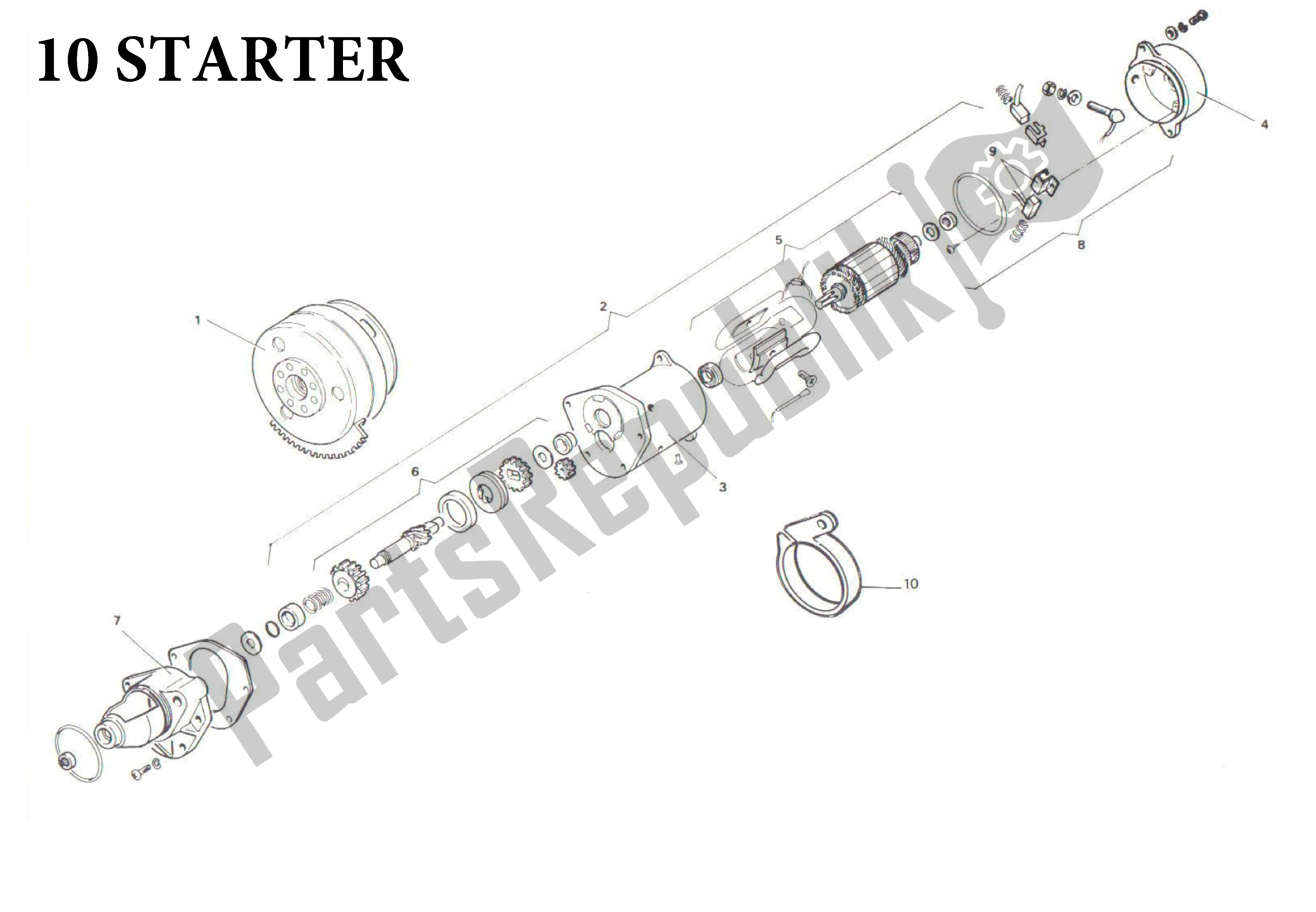 All parts for the 10 Starter of the Aprilia RX 50 1991